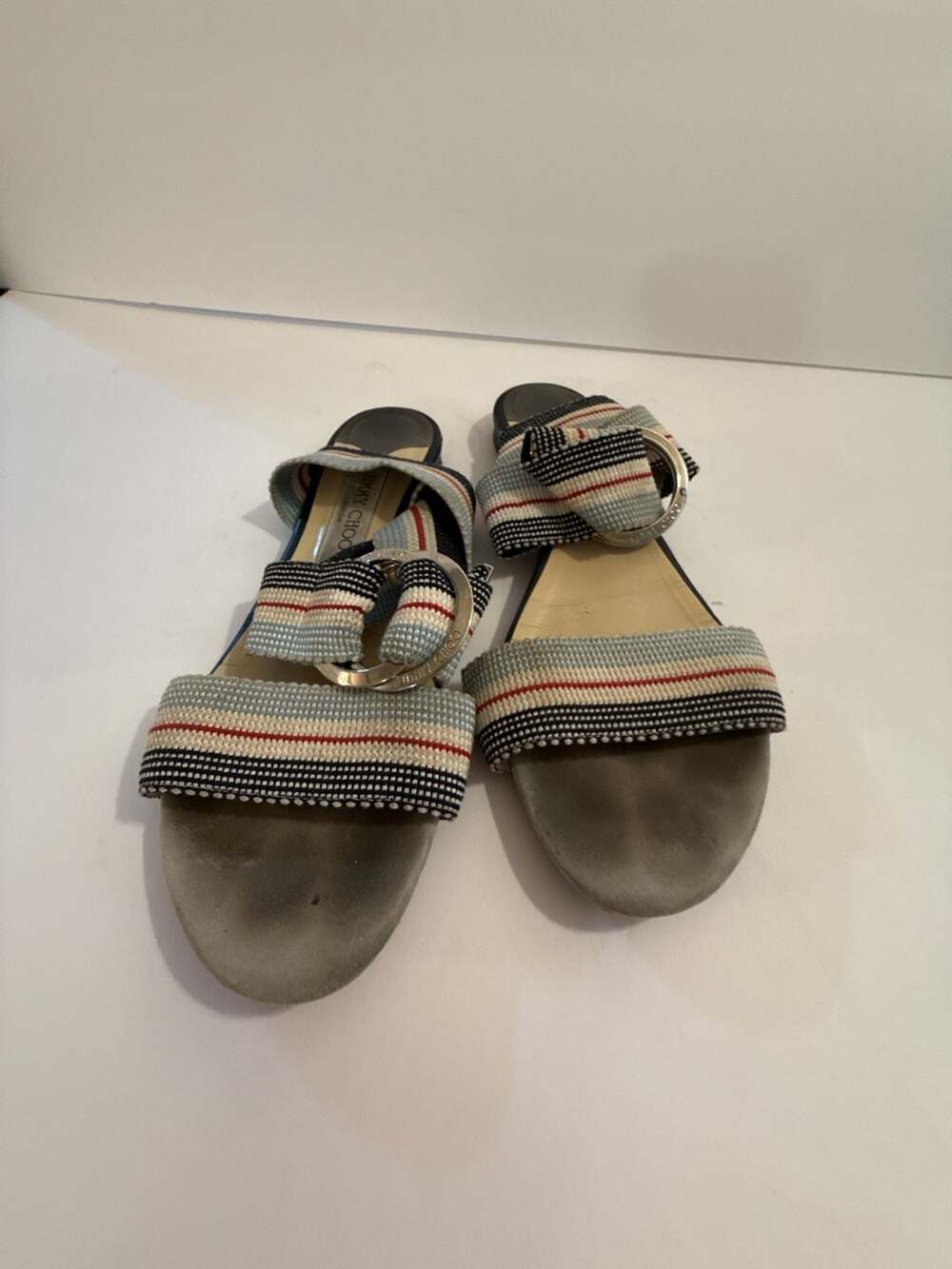 Jimmy Choo Bailey 100 Mix Blue Canvas Web Strap Sandals Size 37